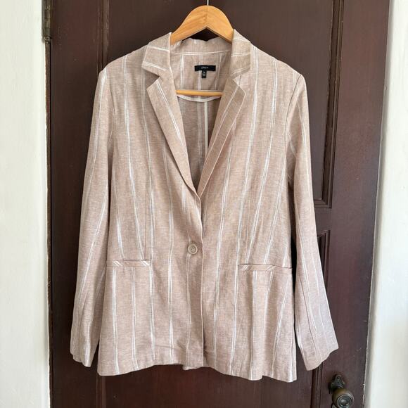 DREW | Striped Natural Khaki Linen Blend Relaxed Blazer Anthropologie | Medium - Picture 1 of 6